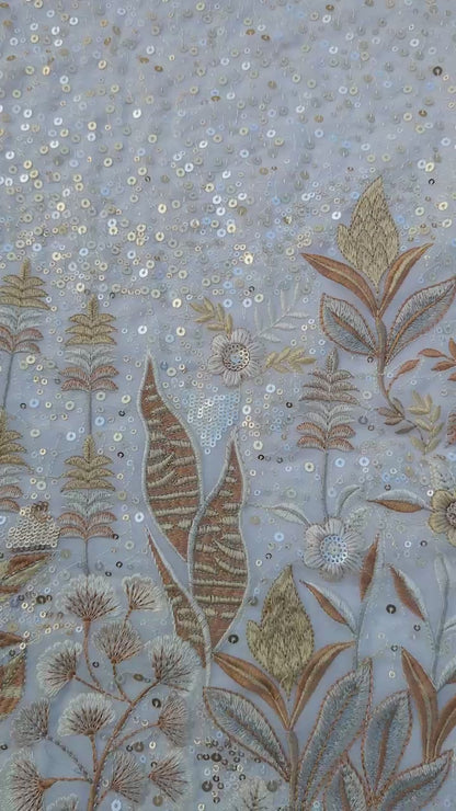 Ivory Gold Sequin Embroidered Fabric Elegant Embroidery Fabric
