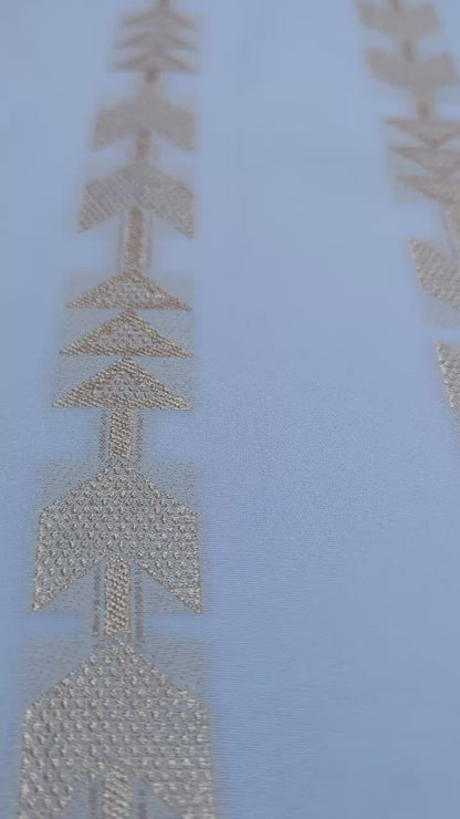 White Russian Silk Lehriya Fabric with Golden Arrow Motif