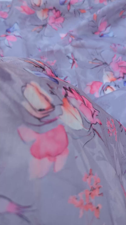 Dusky Petals Printed Chanderi Fabric