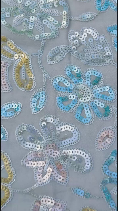 Multi-Tone Floral Embroidered Sequin Fabric